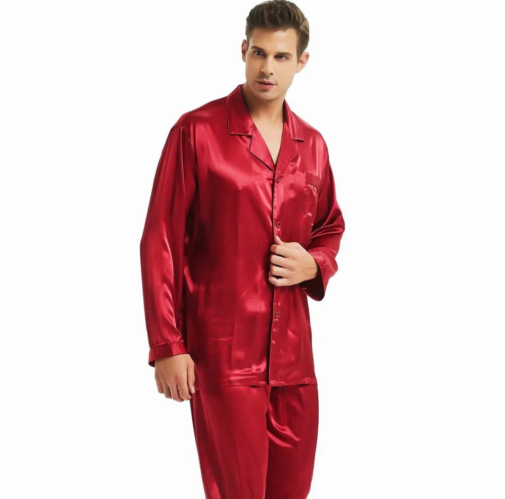 Mens Silk Satin Pajamas Set Pajama Pyjamas Set PJS Set Sleepwear Loungewear S,M,L,XL,2XL,3XL,4XL__Perfect Gifts