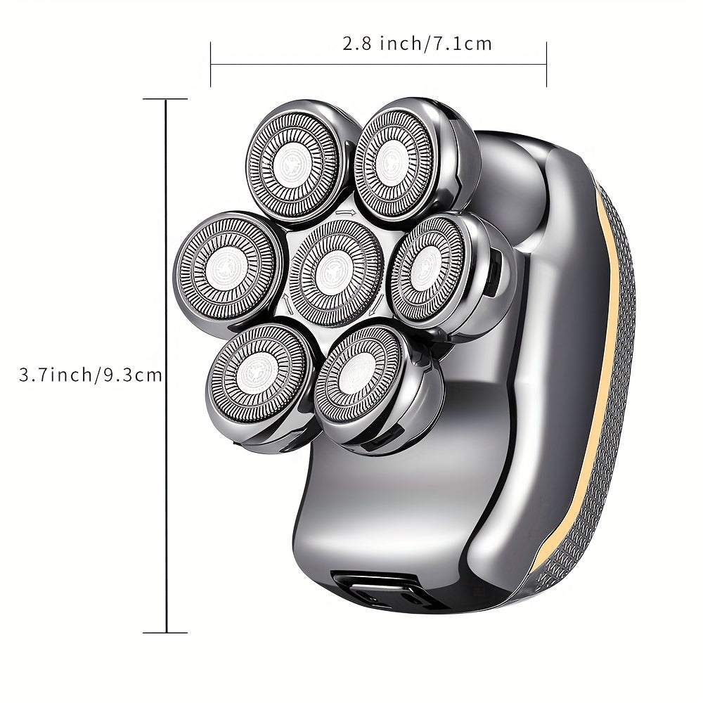 Men'S Electric Head Shaver Razor - Rechargeable Cordless Hair Shaving Razors for Bald Man 6 in 1 Wet Dry Beard Trimmer Body Hair Cutting Clipper Grooming Kit 7 Rotary Heads (Gray) - Power Supply: USB Charging (built-in Batter