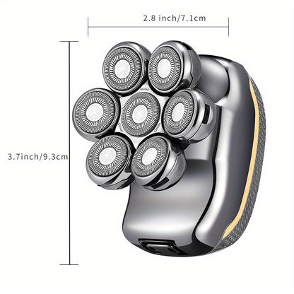 Men'S Electric Head Shaver Razor - Rechargeable Cordless Hair Shaving Razors for Bald Man 6 in 1 Wet Dry Beard Trimmer Body Hair Cutting Clipper Grooming Kit 7 Rotary Heads (Gray) - Power Supply: USB Charging (built-in Batter