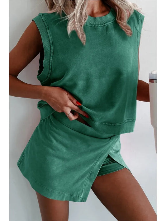 Fashion Casual Two Piece Outfits Woman New Summer Pure Cotton Short-sleeved T-shirt And Shorts Two-piece Set Solid Women's Suit