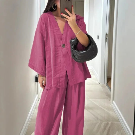Elegant 2 Piece Set Women Outfit 2025 Summer Casual half sleeve Tops New In Matching Trousers Pants Sets Female Clothing Suit