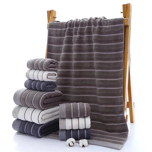 Wave Stripe Towel Set Milk White Hand/Face/Bath Washcloth 100%Cotton 70*140cm+35*75cm*2pcs Beach Toalla For Hotel Home Bathroom
