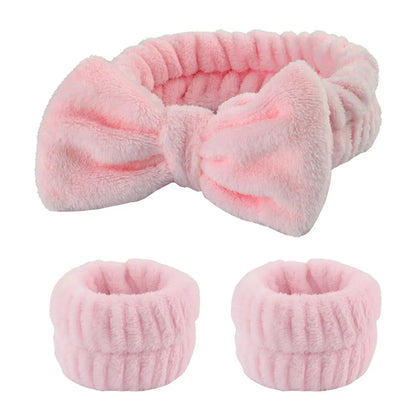 Bow Headband Wristband Set Towel Elastic Soft Washing Face Shower Make Up Yoga Sports Skincare Headband For Women Girls