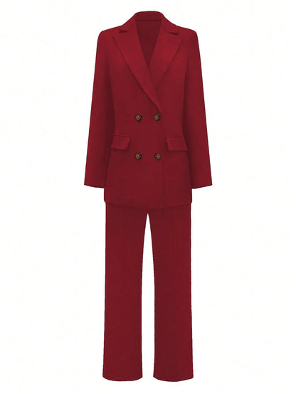 Women's Elegant Casual Blazer Jacket And Straight Trousers 2-Piece Suit Set Chrisimas & New Year Eve Party Outfit