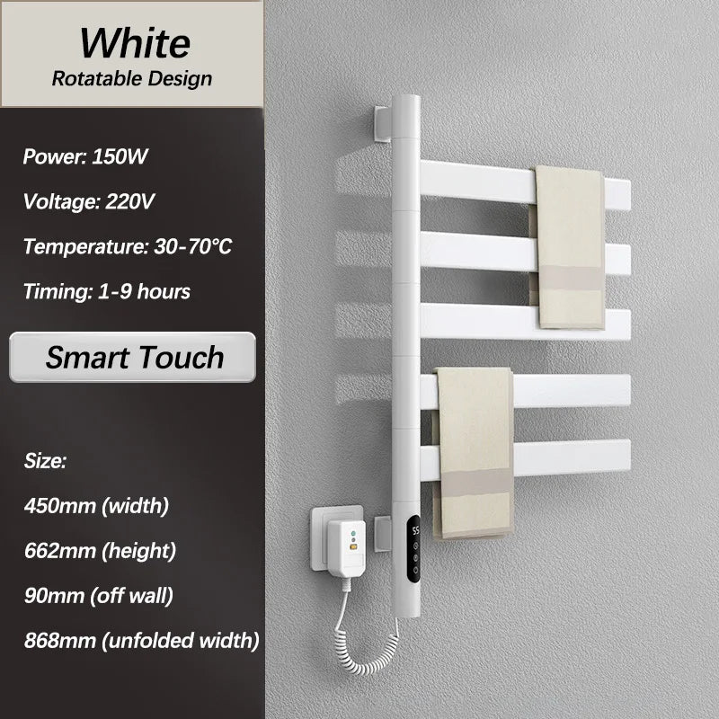 Bathroom Fast Drying Towel Radiator Smart Electric Heated Towel Rail Timing Electric Towel Rack Antibacterial Towel Warmers