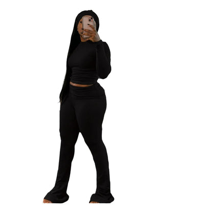 2 Two Piece Lounge Wear for Women 2024 Loungewear With Headband Yoga Outfit Long Sleeve Tops and Flare Pants Sets Tracksuit