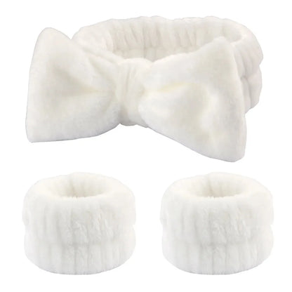 Bow Headband Wristband Set Towel Elastic Soft Washing Face Shower Make Up Yoga Sports Skincare Headband For Women Girls