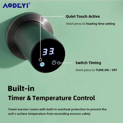 Bathroom Electric Heated Towel Rail Warmer Digital Display Temperature Time Control Smart Home Concealed Bar 304 Stainless Steel