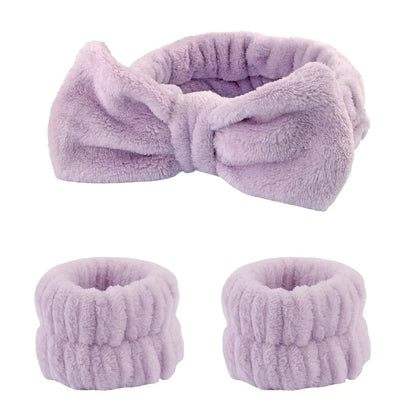 Bow Headband Wristband Set Towel Elastic Soft Washing Face Shower Make Up Yoga Sports Skincare Headband For Women Girls