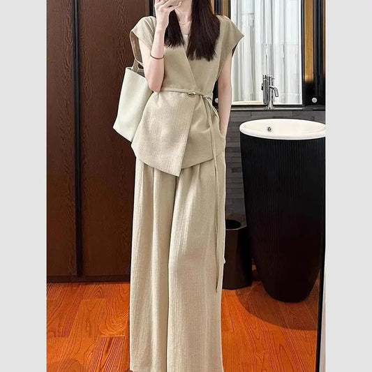 2025 Summer Outfit Set of Temperament High-end and Elegant Little Fragrant Style Khaki Vest Professional Suit Pants for Women