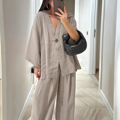 Elegant 2 Piece Set Women Outfit 2025 Summer Casual half sleeve Tops New In Matching Trousers Pants Sets Female Clothing Suit