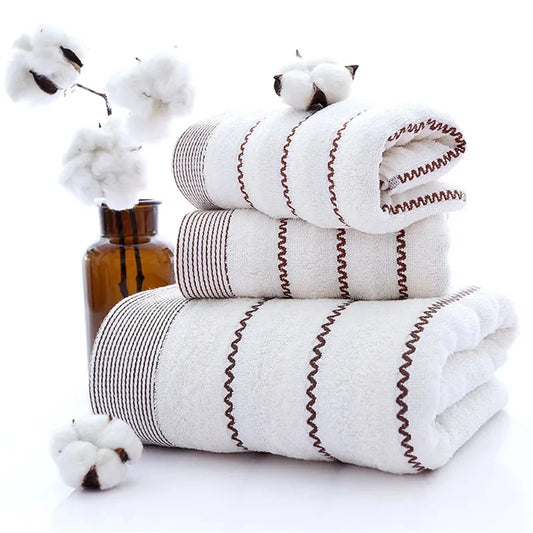 Wave Stripe Towel Set Milk White Hand/Face/Bath Washcloth 100%Cotton 70*140cm+35*75cm*2pcs Beach Toalla For Hotel Home Bathroom