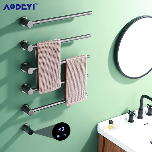 Bathroom Electric Heated Towel Rail Warmer Digital Display Temperature Time Control Smart Home Concealed Bar 304 Stainless Steel