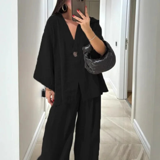 Elegant 2 Piece Set Women Outfit 2025 Summer Casual half sleeve Tops New In Matching Trousers Pants Sets Female Clothing Suit