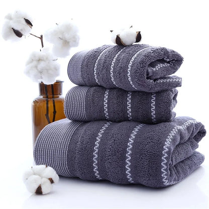 Wave Stripe Towel Set Milk White Hand/Face/Bath Washcloth 100%Cotton 70*140cm+35*75cm*2pcs Beach Toalla For Hotel Home Bathroom
