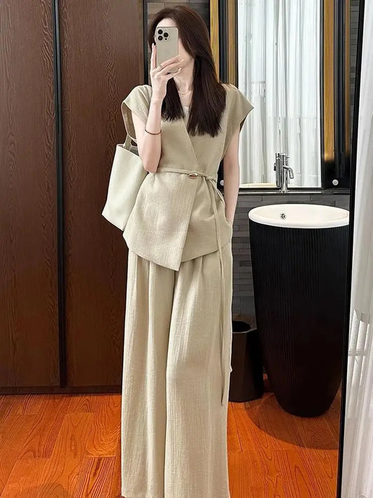 2025 Summer Outfit Set of Temperament High-end and Elegant Little Fragrant Style Khaki Vest Professional Suit Pants for Women