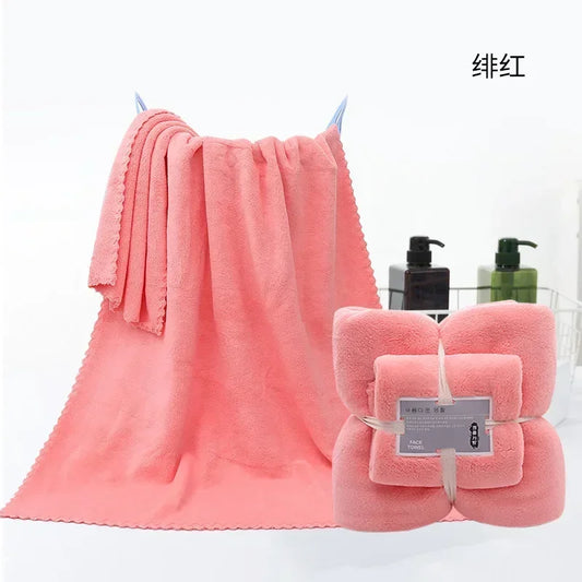 Two-Piece Bath Towel Set Super Absorbent Coral Fleece Soft 2-Pack Gift Set for Spa Bath Colorful Solid-color Bath Towels & Towel