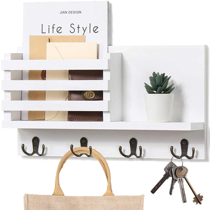 Key Holder for Wall with Shelf Rustic Mail Organizer Wall Mount Wooden Entryway Hanging Mail Organizer Home Storage Holder Racks