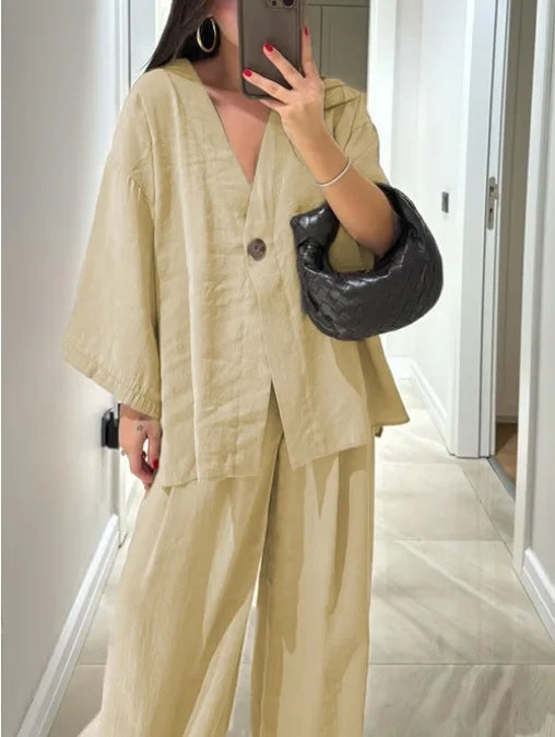 Elegant 2 Piece Set Women Outfit 2025 Summer Casual half sleeve Tops New In Matching Trousers Pants Sets Female Clothing Suit