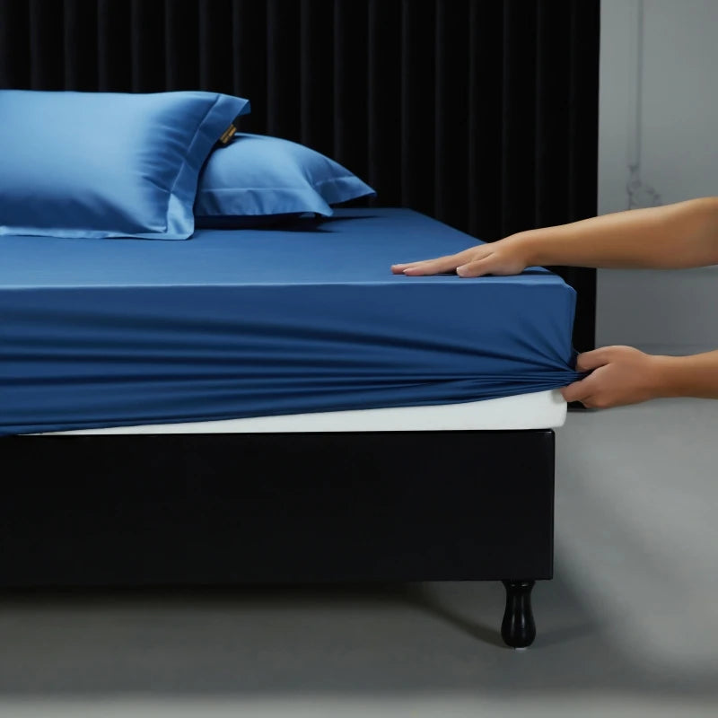 1000TC Egyptian Cotton Fitted Sheet Solid Color Bed Sheet Mattress Cover Elastic Band Fitted Sheet 160x200 180X200 Fit Sheet 1Pc