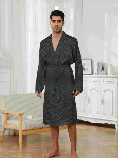 2025 Men's Sleeping Robe Ice Silk Thin Style High End Simple Sleepwear Summer Medium Long Sleeve Bathrobe