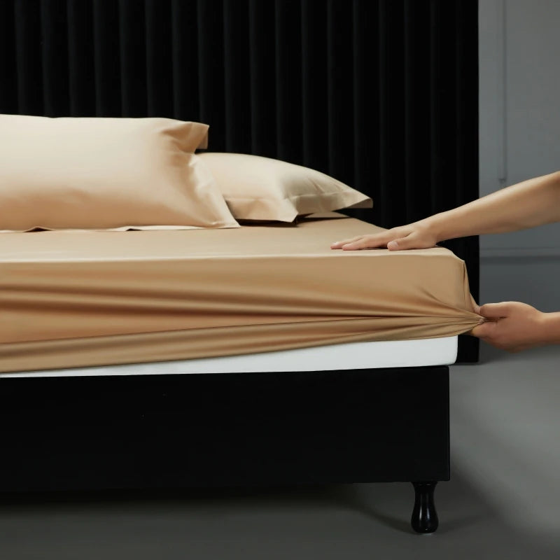 1000TC Egyptian Cotton Fitted Sheet Solid Color Bed Sheet Mattress Cover Elastic Band Fitted Sheet 160x200 180X200 Fit Sheet 1Pc